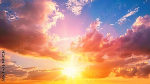 Real majestic sunrise sundown sky background with gentle colorful clouds without birds Panoramic big size : Generative AI