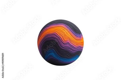 A vibrant abstract sphere showcasing fluid waves of orange, purple, and blue, perfect for artistic and modern design themes.