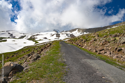 road in alpine tundra along Arkashen gorge on top of Mount Aragats (Aragatsotn province, Armenia) photo