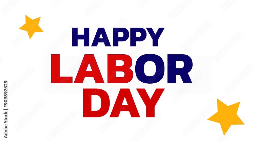 Happy Labor Day text animation with white Background, labor day text message with stars - labor day footage for message, event Happy Labor Day text animation with white Background, labor day text message with stars - labor day footage for message, event