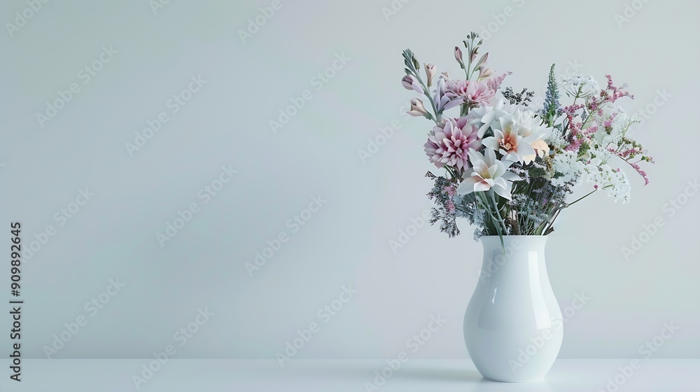 A bouquet of flowers in a white vase : Generative AI A bouquet of flowers in a white vase : Generative AI