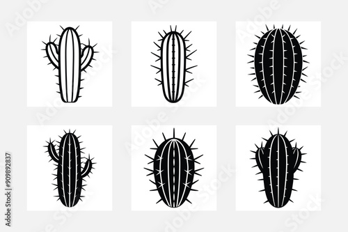 Unique cactus silhouette white background artwork set botanical charm
