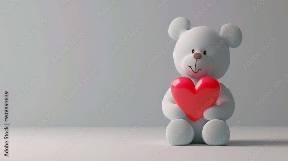 3D render, cute teddy bear holding a heart-shaped icon on a light blue background 3D render, cute teddy bear holding a heart-shaped icon on a light blue background