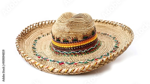 One Mexican sombrero hat isolated on white : Generative AI