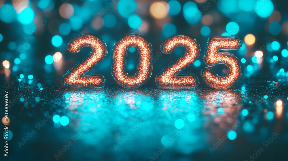 The inscription 2025 on a blurred background bokeh The inscription 2025 on a blurred background bokeh
