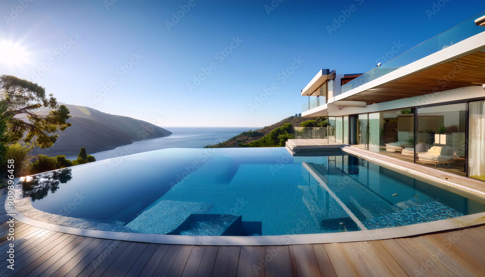 Luxurious cliffside villa with infinity pool overlooking a serene ocean Luxurious cliffside villa with infinity pool overlooking a serene ocean
