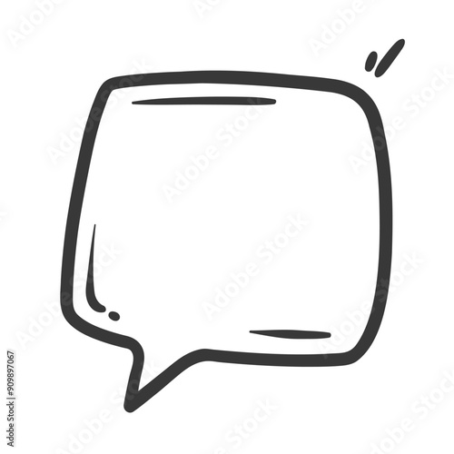 Speech balloon of square shape line icon. Hand drawn retro square border with rounded edges for text. Communication, information mascot, outline speech box icon in comic book style vector illustration