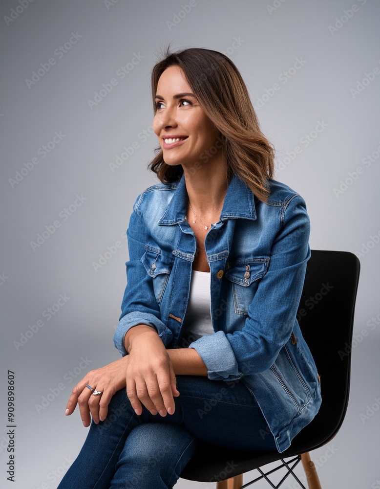Reflective Moments: Professional Woman in Denim Jacket Reflective Moments: Professional Woman in Denim Jacket
