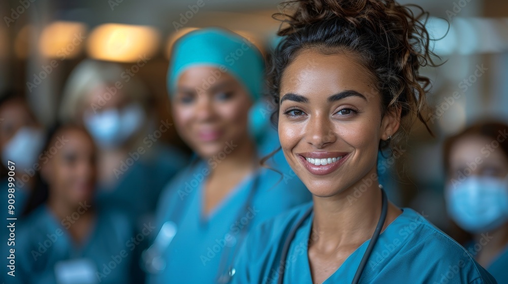 A diverse group of doctors and nurses providing care in a modern clinic A diverse group of doctors and nurses providing care in a modern clinic