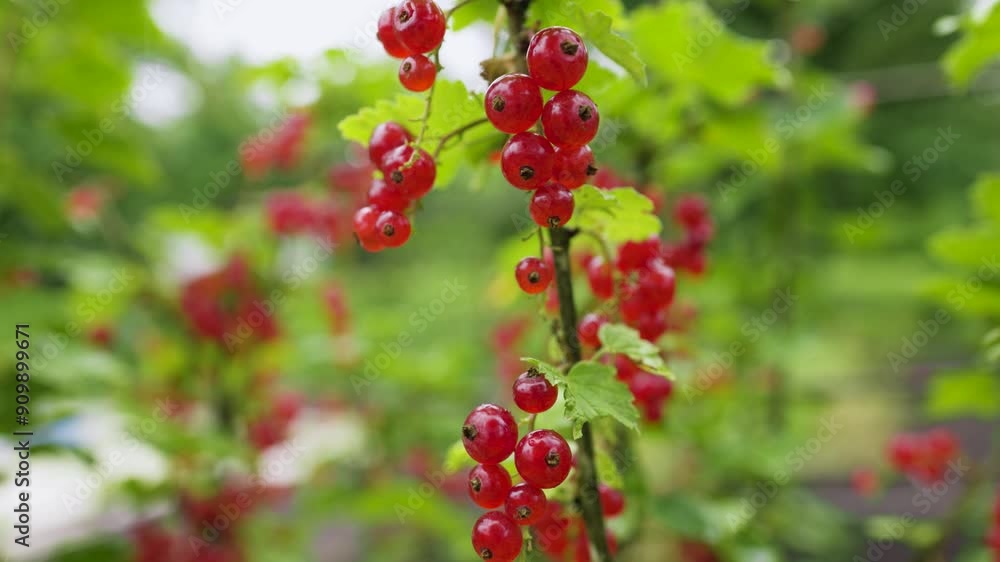 Branch of ripe red currant in a garden. Branch of ripe red currant in a garden.