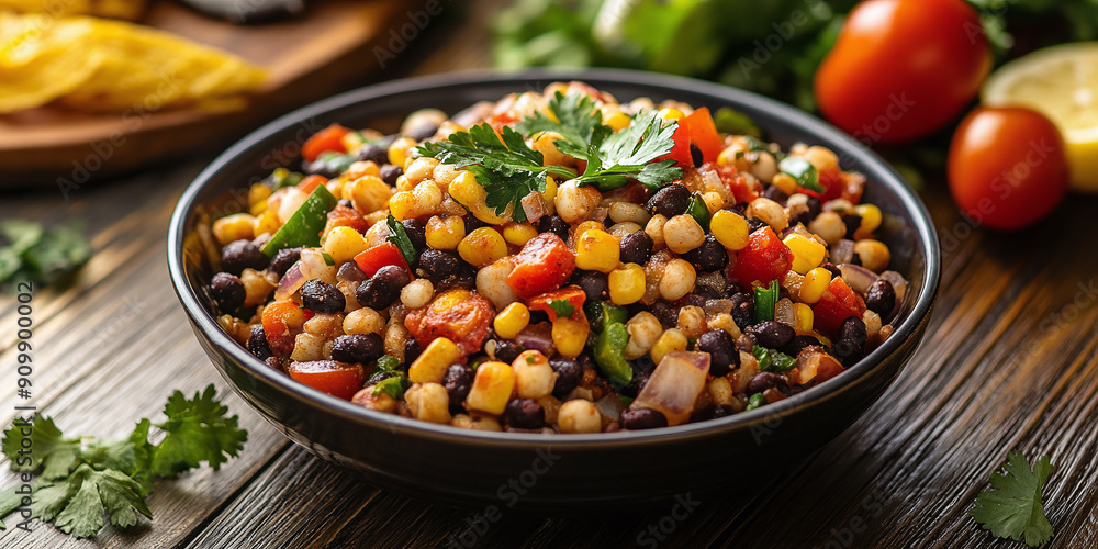 Texan-Inspired Vegetarian Dish Featuring Flavorful Texas Caviar. Concept Texan Cuisine, Vegetarian Dish, Texas Caviar, Flavorful Recipe Texan-Inspired Vegetarian Dish Featuring Flavorful Texas Caviar. Concept Texan Cuisine, Vegetarian Dish, Texas Caviar, Flavorful Recipe