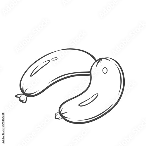 Wiener sausages line icon. Hand drawn retro two smoked pork sausages for BBQ and hotdog, gourmet deli snack. Delicatessen food, barbecue mascot, outline butchery product icon vector illustration