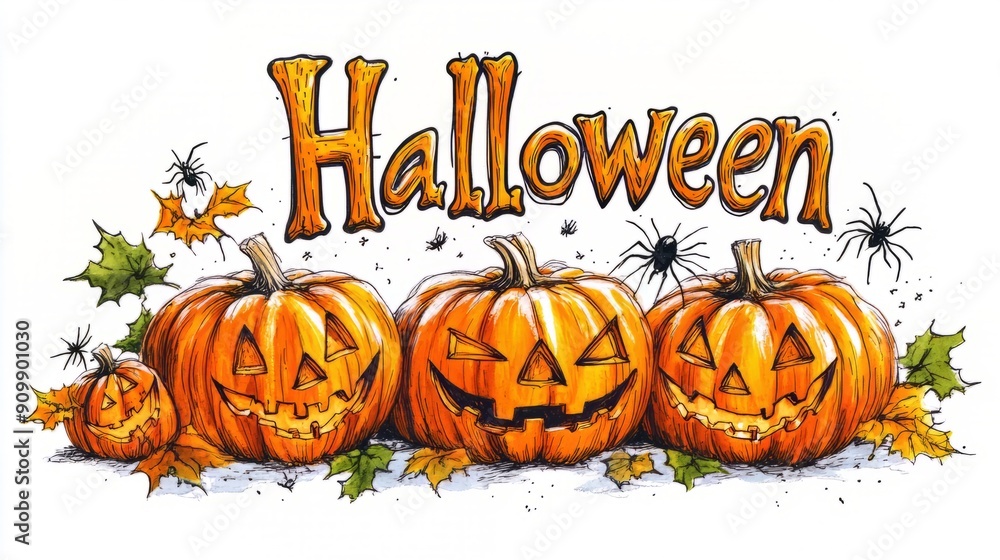 Finance text desgin on white background. Trick or Treat, Happy Halloween party celebration, The spookiest day of the year with Pumpkins, jack o lanterns, spooky decorations. Finance text desgin on white background. Trick or Treat, Happy Halloween party celebration, The spookiest day of the year with Pumpkins, jack o lanterns, spooky decorations.