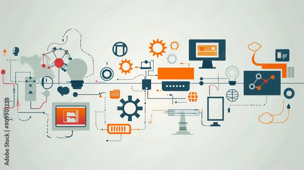 A vector graphic showing the process of design creation A vector graphic showing the process of design creation