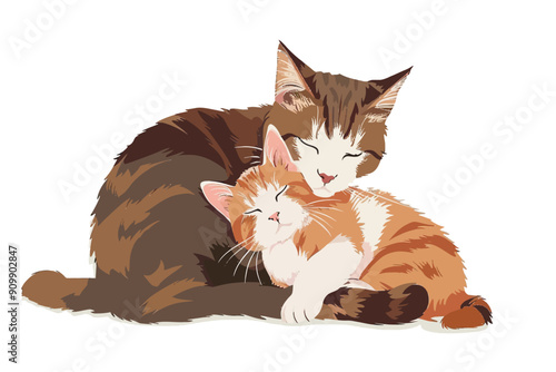 Cat and Kitten Cuddling stock image isolated vector style