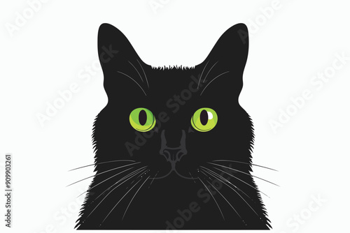 Cat with Bright Green Eyes stock image isolated vector style