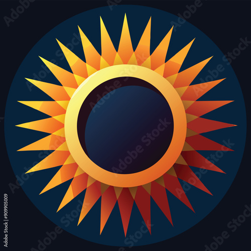 A vibrant illustration of a solar eclipse with glowing sun rays and a dark moon silhouette.