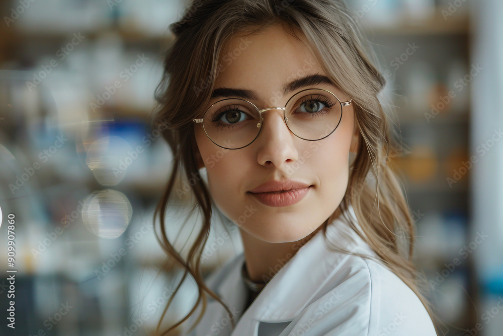 Portrait of a smiling confident pharmacist working in a pharmacy generative AI Portrait of a smiling confident pharmacist working in a pharmacy generative AI