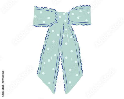 Polka dot bow with scalloped edges isolated on white background. Vector illustration for greeting card, invitation, poster, print
