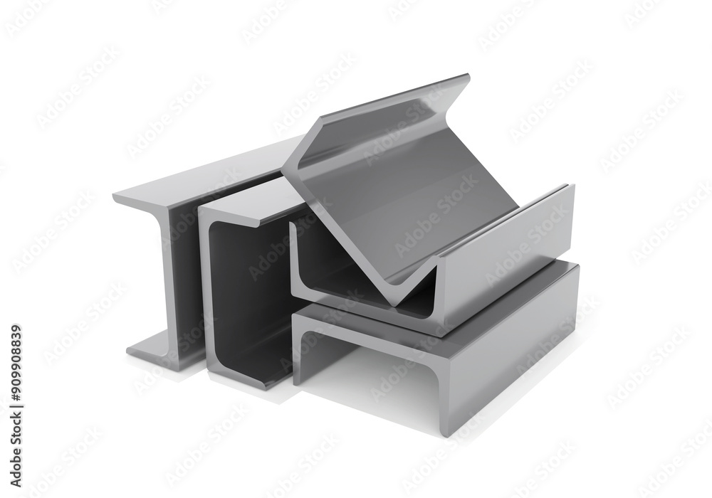 Metal steel products, U Channel for construction, stainless steel profile, 3D rendering. Metal steel products, U Channel for construction, stainless steel profile, 3D rendering.