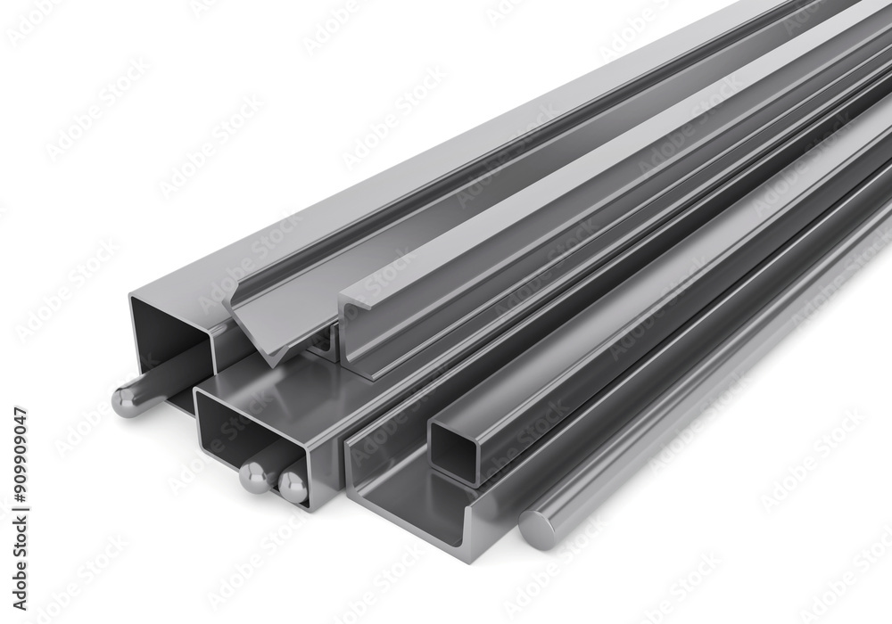 Metal steel products for construction, stainless steel profile, 3D rendering. Metal steel products for construction, stainless steel profile, 3D rendering.