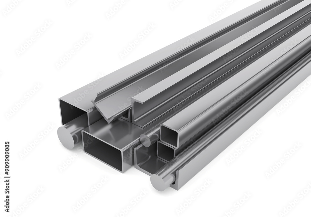 Metal steel products for construction, stainless steel profile, 3D rendering. Metal steel products for construction, stainless steel profile, 3D rendering.
