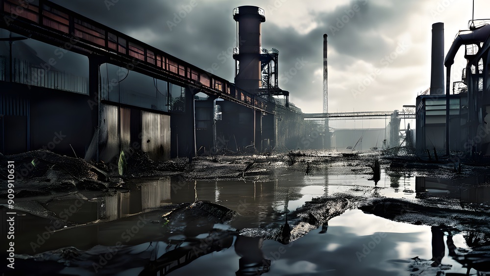 Naklejka premium Flooded Industrial Area Generative AI