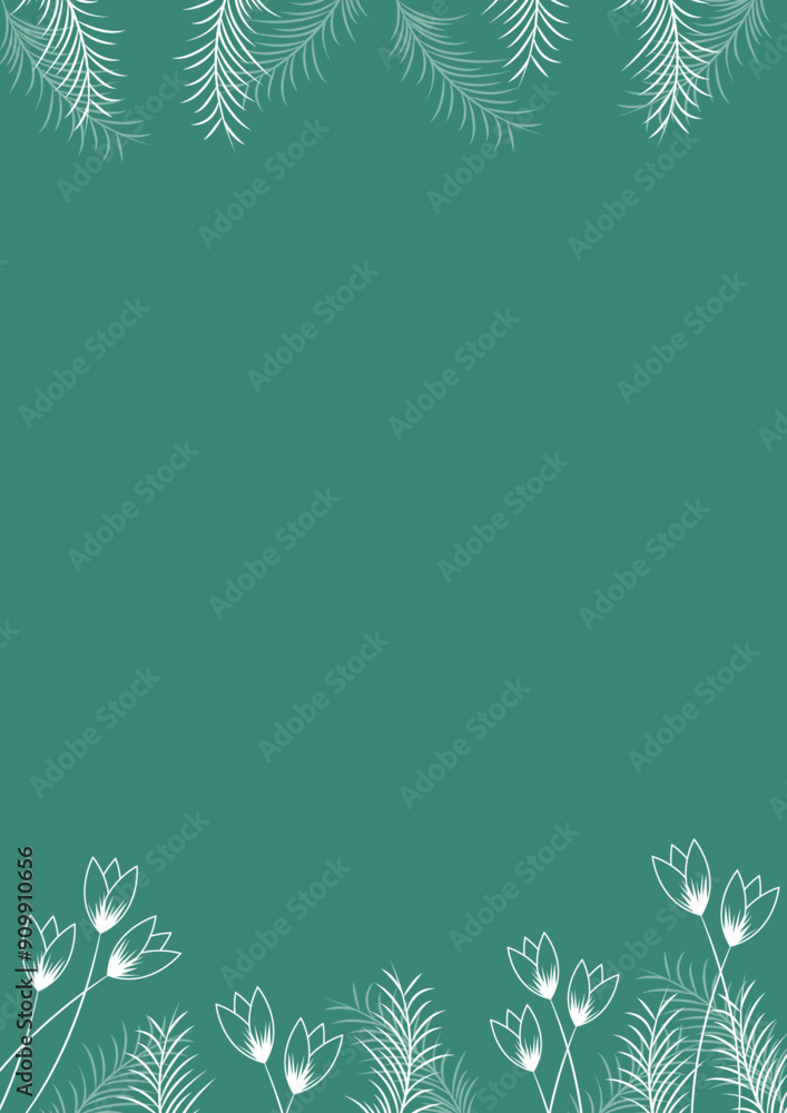 Flower and leaf border design with sage green background frame. Leaves and tulip design used for posters ,cards, flyers, wedding invitations, invite, border, frame Flower and leaf border design with sage green background frame. Leaves and tulip design used for posters ,cards, flyers, wedding invitations, invite, border, frame