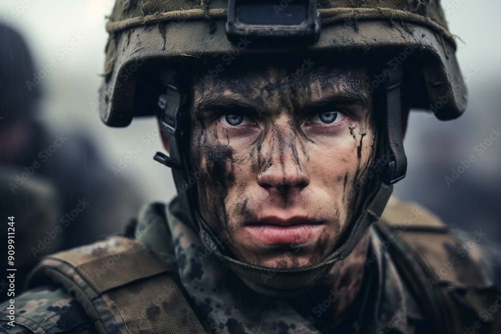 Caucasian soldier at the battlefield generative AI Caucasian soldier at the battlefield generative AI
