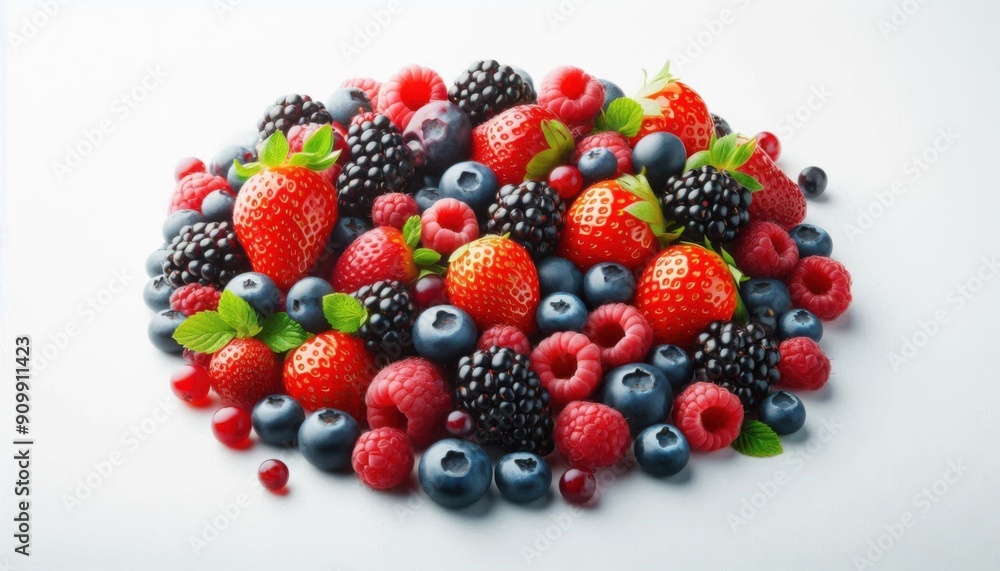 sweet and sour berries in the plate isolated on white background , blueberry , strawberry, red raspberry and blue raspberry sweet and sour berries in the plate isolated on white background , blueberry , strawberry, red raspberry and blue raspberry