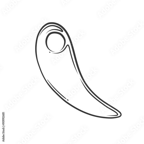 French curve line icon. Hand drawn retro tailoring template in shape of drop to draw armhole and collar, dressmakers tool. Fashion, clothing design mascot, doodle French curve icon vector illustration