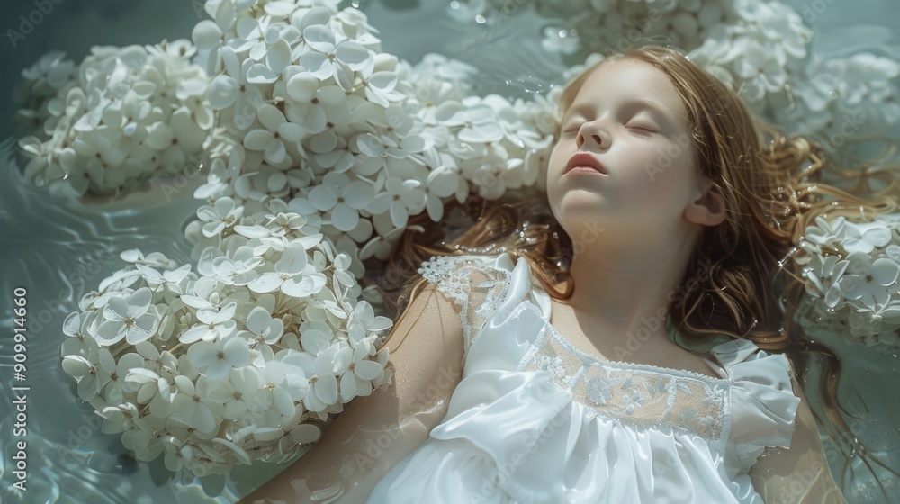 A young girl relaxing in a colorful flower bed A young girl relaxing in a colorful flower bed