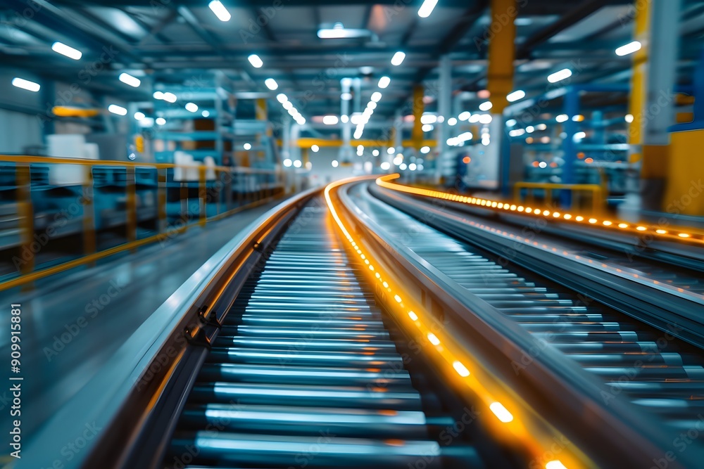Dynamic View of a Modern Conveyor Belt in a Warehouse Environment Dynamic View of a Modern Conveyor Belt in a Warehouse Environment