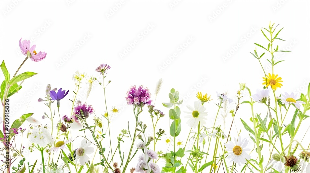 Summer bouquet of meadow wildflowers and herbs isolated on white background : Generative AI Summer bouquet of meadow wildflowers and herbs isolated on white background : Generative AI