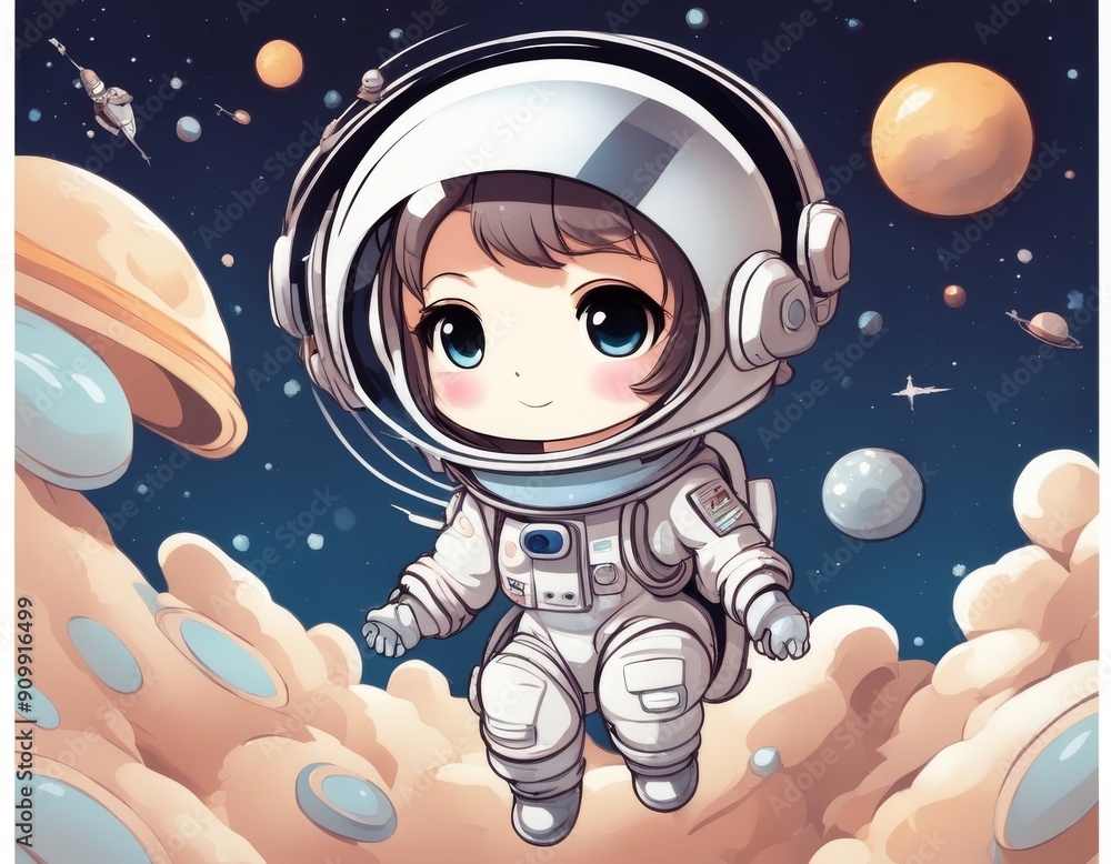 female astronaut in chibi style female astronaut in chibi style