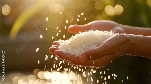 man washing rice in water, bright beautiful photo, sushi preparation concept photo