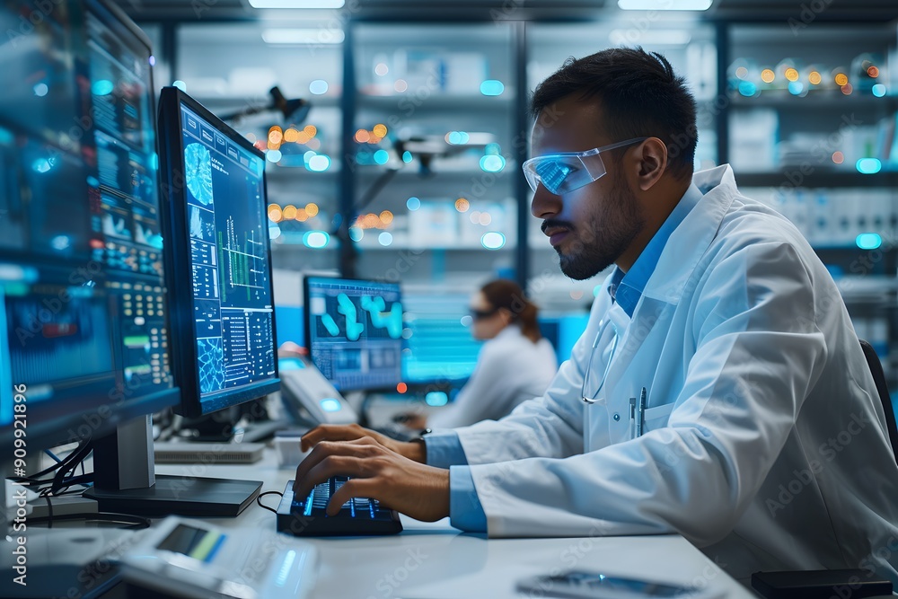 Scientist Analyzing Data in a High-Tech Laboratory Scientist Analyzing Data in a High-Tech Laboratory