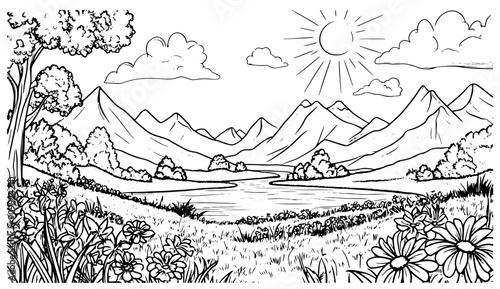 Mountain landscape SVG vector transparent background PNG clipart