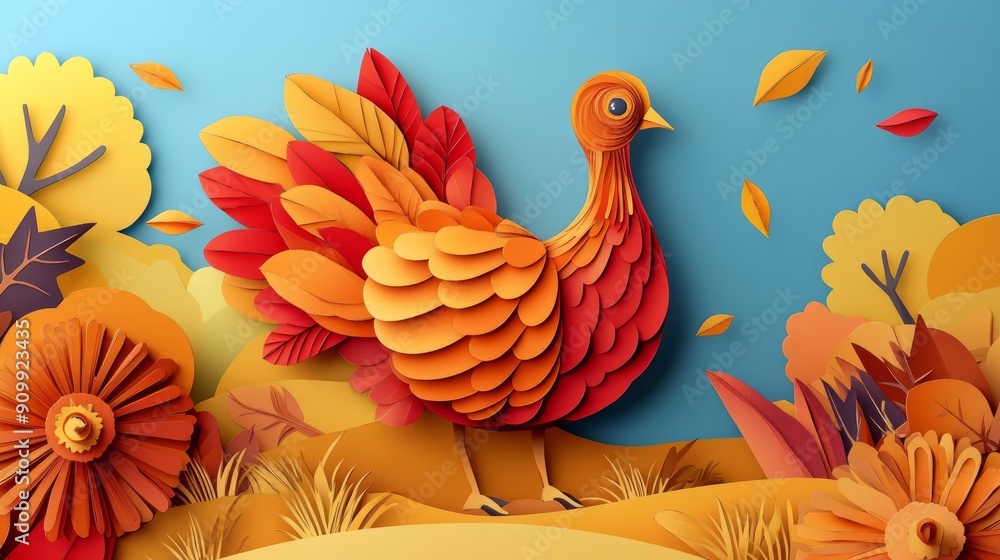paper card Thanksgiving banner featuring a turkey paper card Thanksgiving banner featuring a turkey