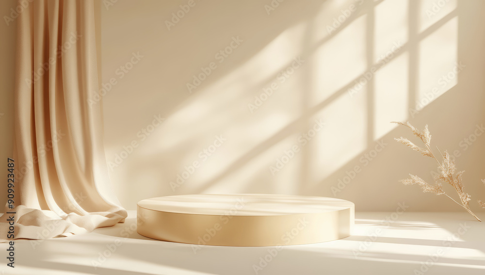 Podium 3D product cosmetic silk display background gold luxury fabric. Abstract product podium 3D stage cloth beige platform beauty studio mockup design Podium 3D product cosmetic silk display background gold luxury fabric. Abstract product podium 3D stage cloth beige platform beauty studio mockup design