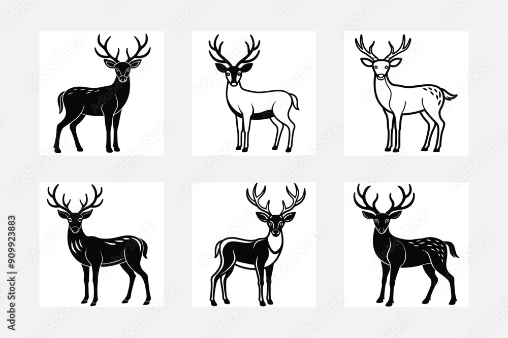 Fototapeta premium Charming Deer Art Set with Crisp White Background 