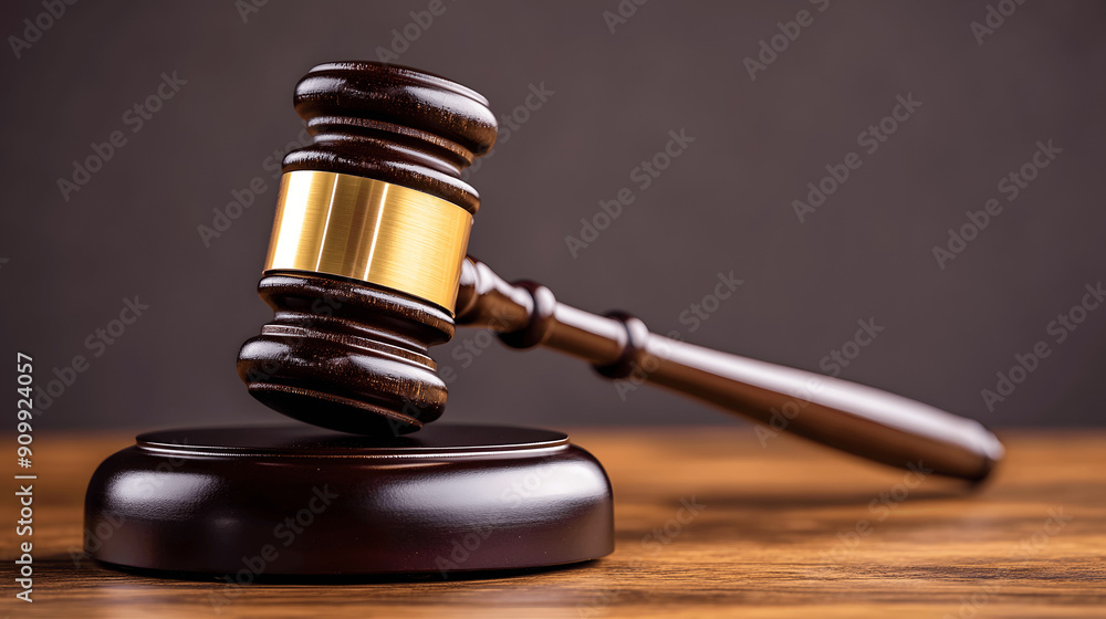 Close-up of gavel on polished wooden desk with plain background symbolizing legislative sessions Close-up of gavel on polished wooden desk with plain background symbolizing legislative sessions