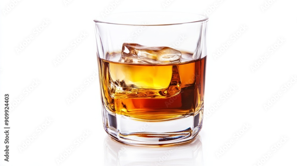 Glass of whiskey on a white background. Glass of whiskey with ice. Glass of whiskey on a white background. Glass of whiskey with ice.