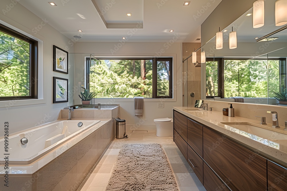 Elegant Modern Bathroom with Natural Light and Luxurious Features Elegant Modern Bathroom with Natural Light and Luxurious Features