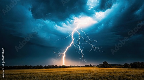 Wallpaper Mural A fierce lightning storm over a field, with thunderbolts illuminating the dark sky, showcasing nature's powerful display Torontodigital.ca