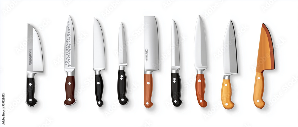 Set of Kitchen Knives on a White Background Set of Kitchen Knives on a White Background