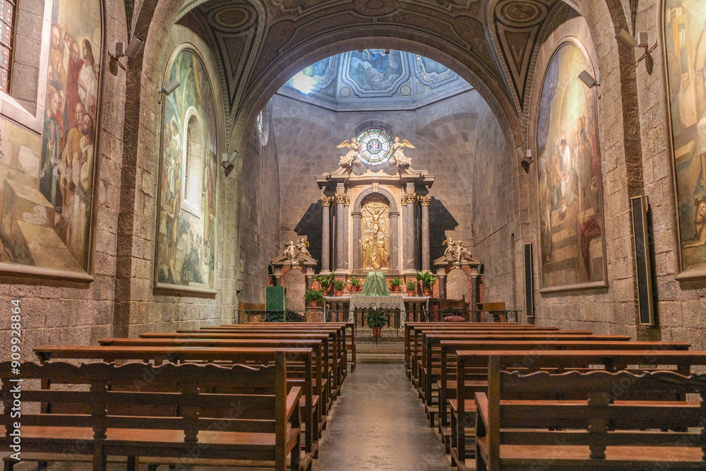 Figueres, Spain - 3 Aug, 2024: Interior of the Esglesia de Sant Pere (St Peter's Church), Figueres, Catalonia Figueres, Spain - 3 Aug, 2024: Interior of the Esglesia de Sant Pere (St Peter's Church), Figueres, Catalonia