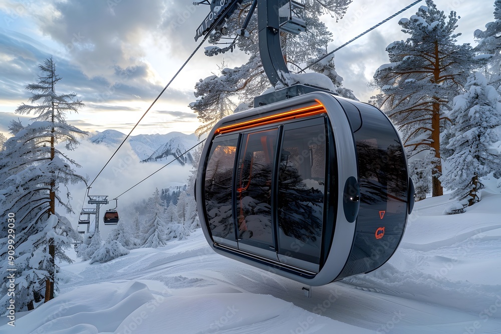 Scenic Winter Gondola Ride Through Snow-Covered Mountains Scenic Winter Gondola Ride Through Snow-Covered Mountains