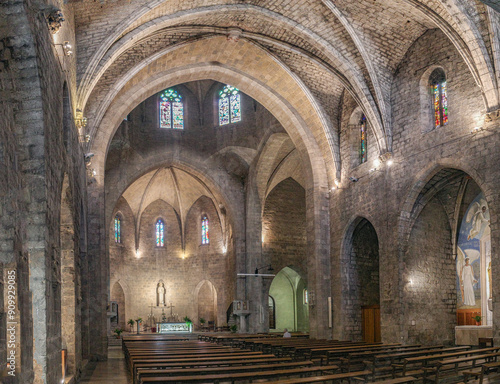 Figueres, Spain - 3 Aug, 2024: Interior of the Esglesia de Sant Pere (St Peter's Church), Figueres, Catalonia photo