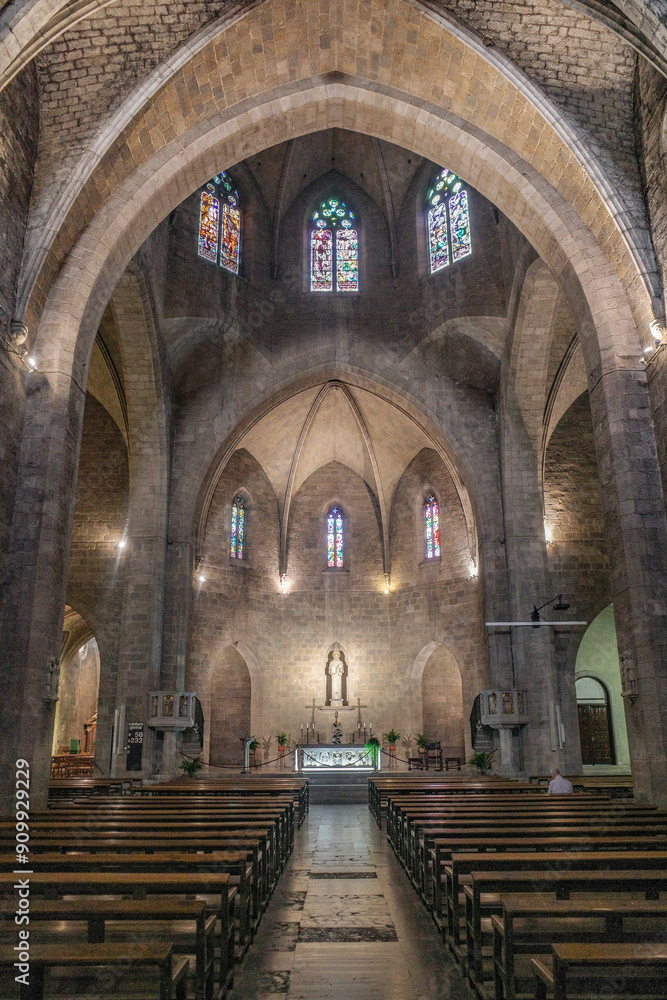 Figueres, Spain - 3 Aug, 2024: Interior of the Esglesia de Sant Pere (St Peter's Church), Figueres, Catalonia Figueres, Spain - 3 Aug, 2024: Interior of the Esglesia de Sant Pere (St Peter's Church), Figueres, Catalonia